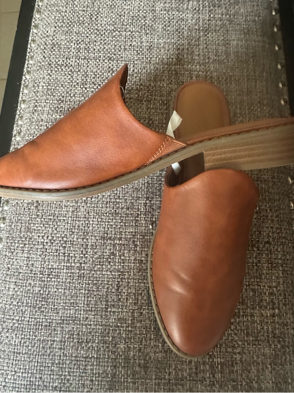 Women's Tan Slide-On Leather Mules